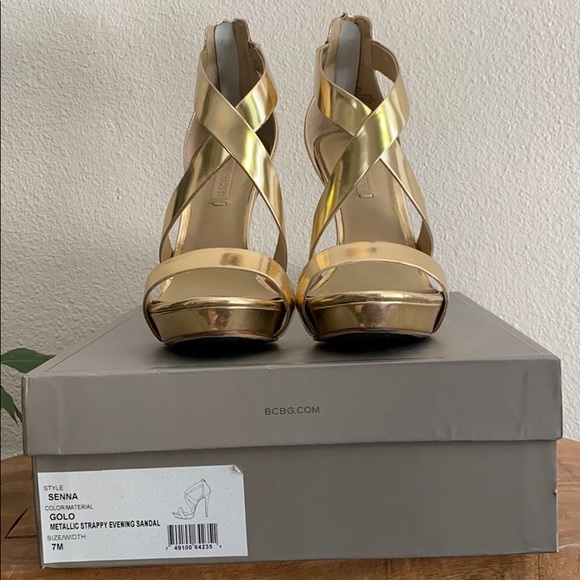 BCBG MaxAzria Strappy Gold heels- SOLD - Picture 7 of 8